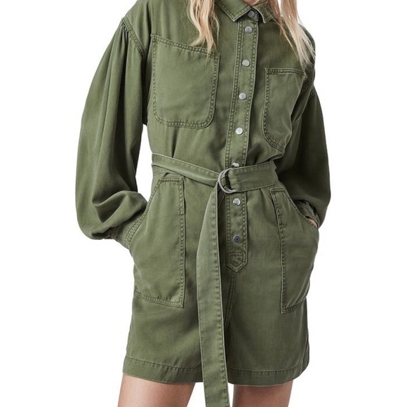 All Saints Rare Jess Military Green Long Sleeve Romper - size 4 - Picture 3 of 6